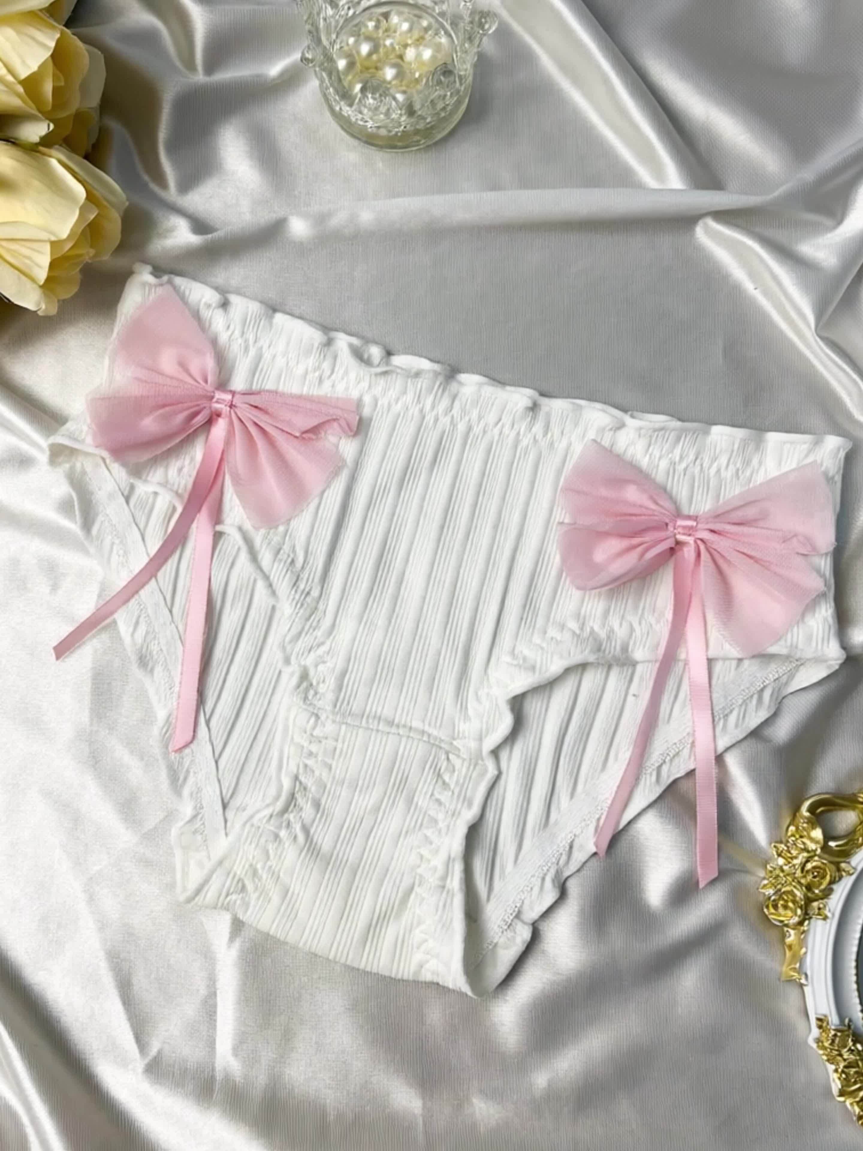 4 Black Pink Comfortable Underwear with Mid Waist Thread Bow