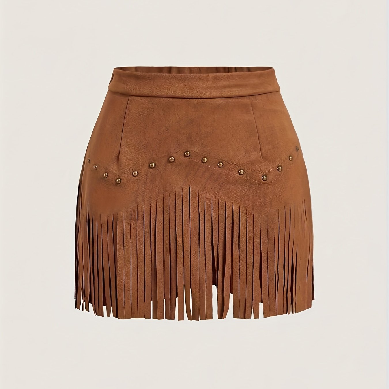Women's Vintage Rivet Tassel Brown A-Line Skirt