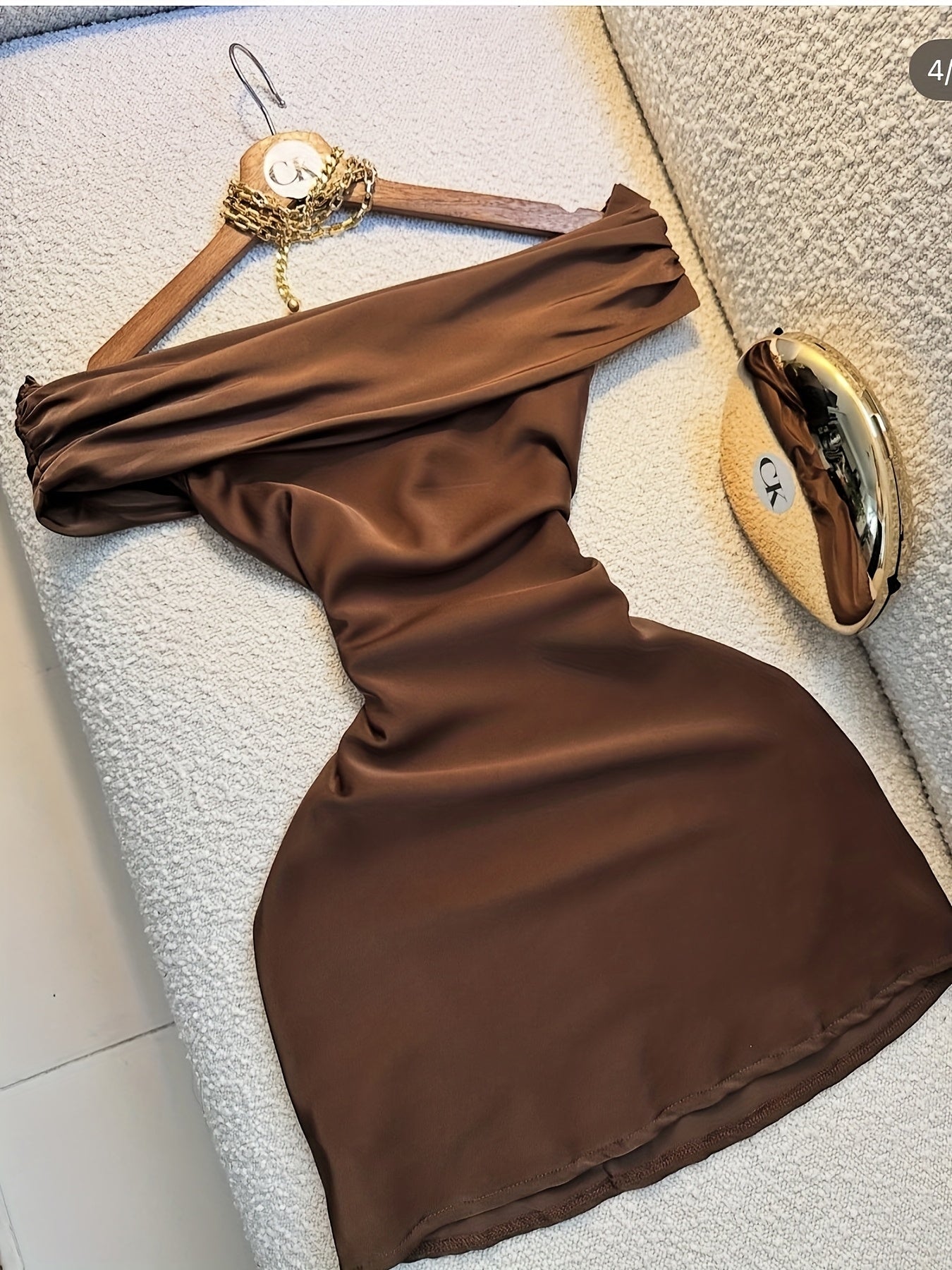 Women's Off-the-Shoulder Short Dress - Rich Brown Mermaid/Bodycon Party Wedding Guest Dress with -Line Silhouette, Short Length & Sleeveless Design - Machine Washable Elegant Evening Gown for Prom, Events, Dresses For Women,