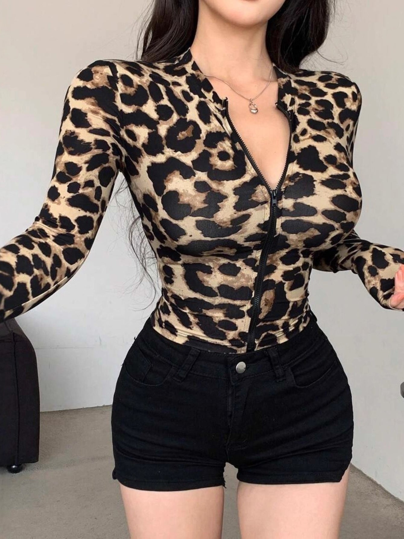 Leopard Print Coat with Zippered Waist