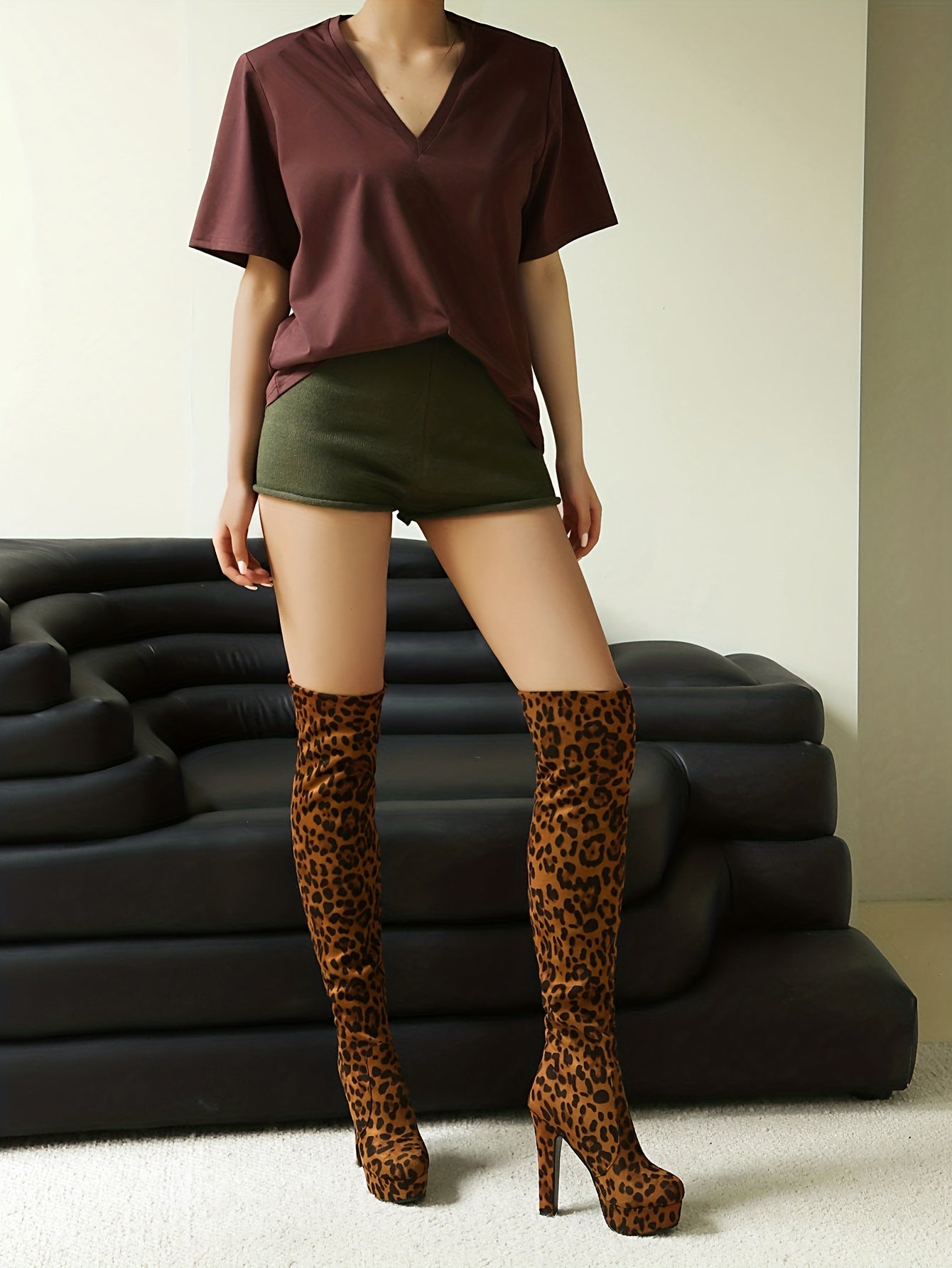 High-Top Leopard Print Over-the-Knee Boots