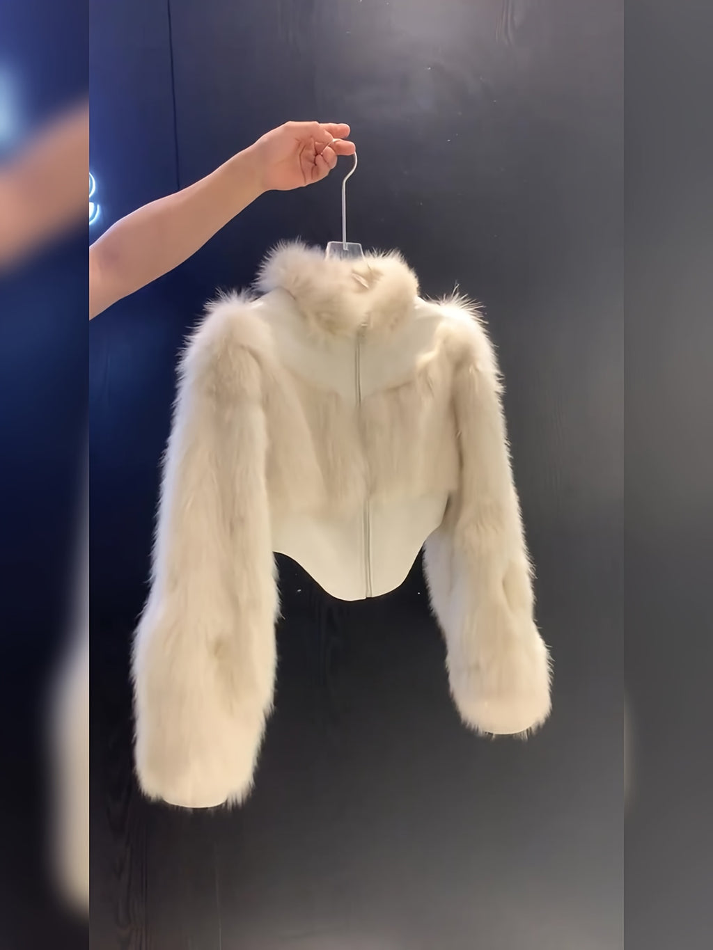 White Plush Fur Trim Short Jacket