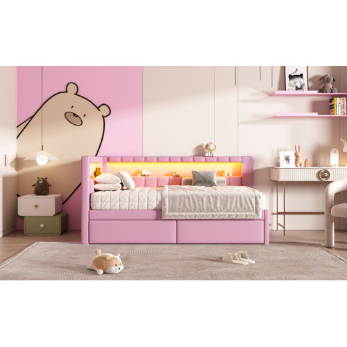 Modern White Upholstered Twin Size Platform Bed with USB Ports & RGB LED