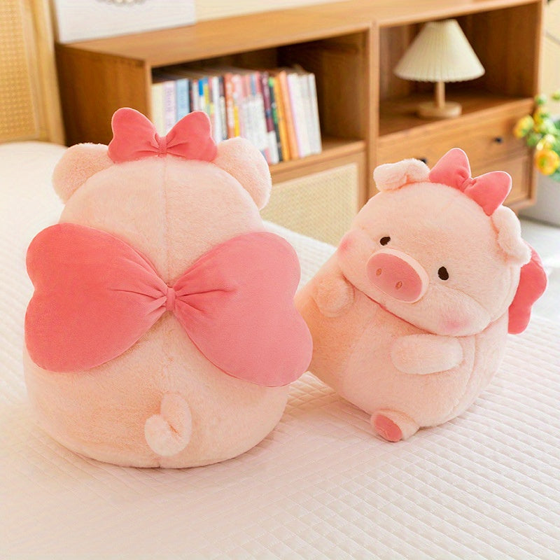 Cute Pink Pig Plush Toy with Red Bow