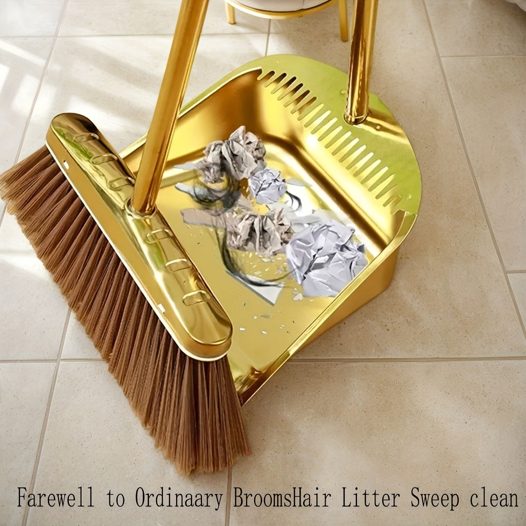 Extra-Long Premium Golden Stainless Steel Broom with Serrated Edge