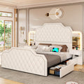 Queen Size Bed Frame with 4 Storage Drawers and LED Lights