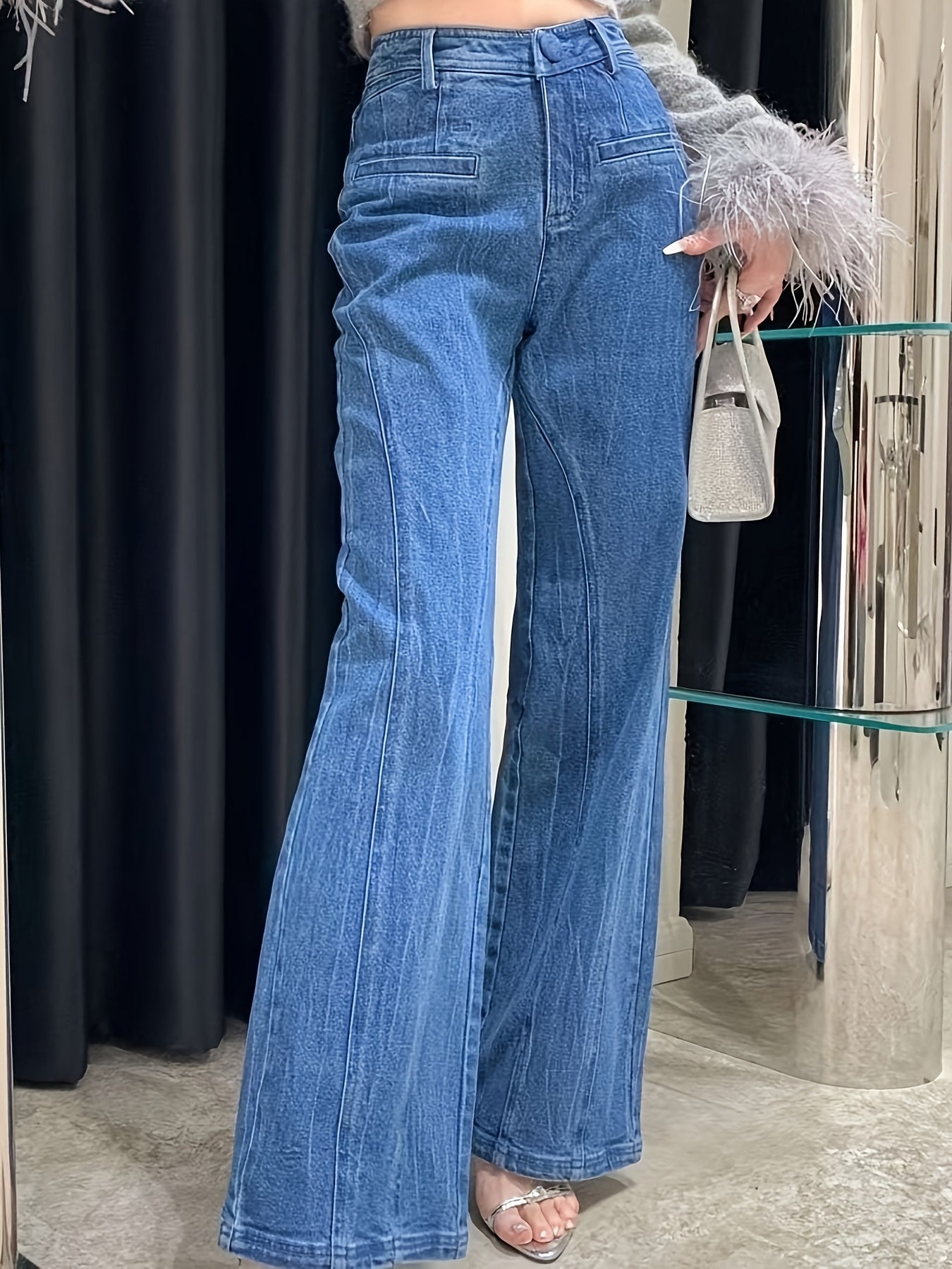 High-Waisted Wide-Leg Jeans with Oversized Back Bow