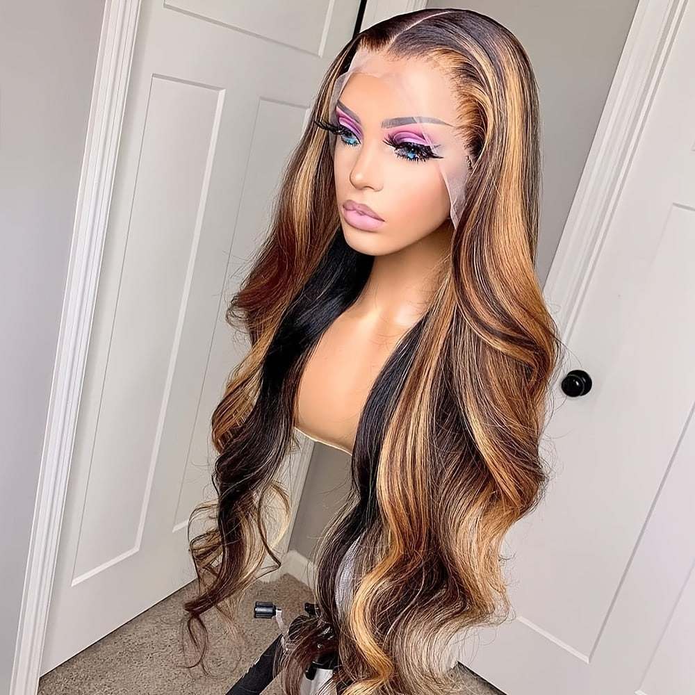 Honey Blonde 13x4 HD Transparent Lace Front Wigs 4/27 Body Wave Human Hair Wig Ombre Highlight Lace Front Human Hair Pre Plucked With Baby Hair For Women