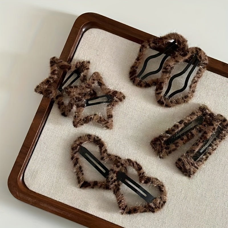 6pcs/7pcs/12pcs Mixed Set Vintage Leopard Print Hairband and Claw Clips