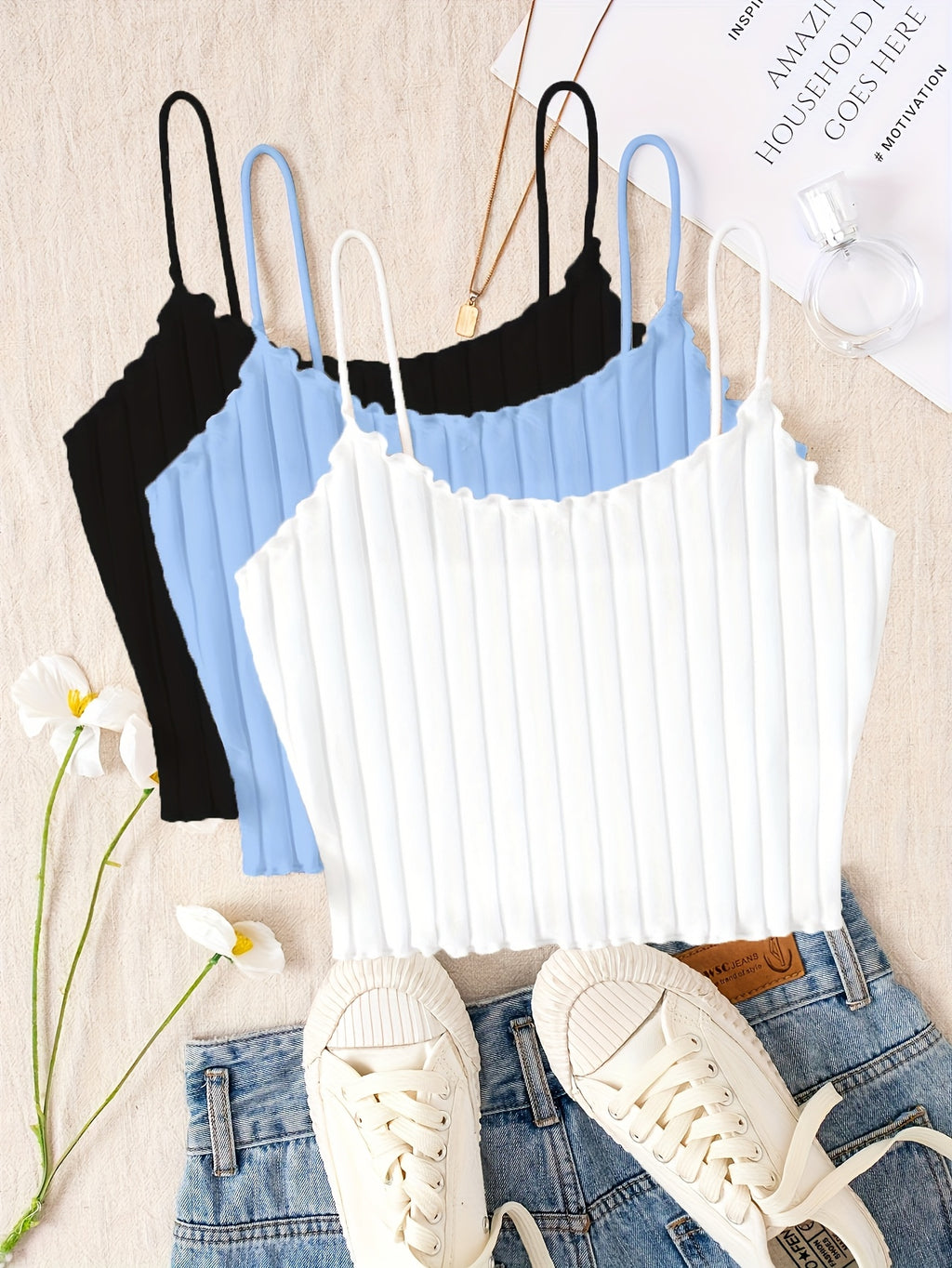 Womens Summer Clothing Bras for Women - Set of Three Spaghetti Strap Slingback - Elegant Viscose Smooth Fabric