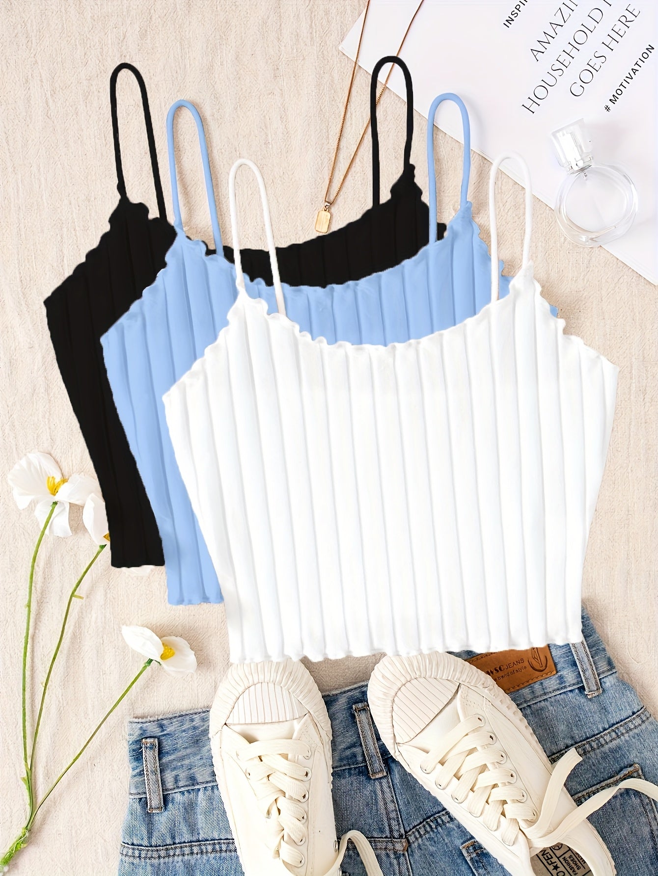 Womens Summer Clothing Bras for Women - Set of Three Spaghetti Strap Slingback - Elegant Viscose Smooth Fabric