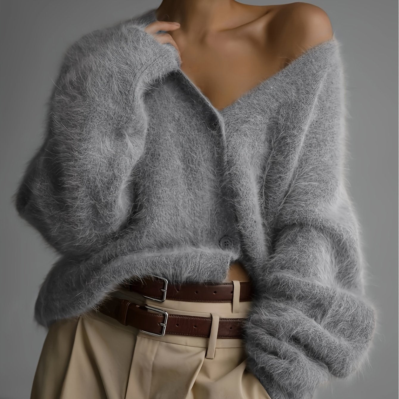 Women'S Light Gray V-Neck Cardigan - Soft Open Front Sweater with Long Sleeves, Elegant & Versatile for Casual, Date Night, Party or Business Wear, Versatile Cardigan | Vneck Sweater | Construction, Sweater Cardigan