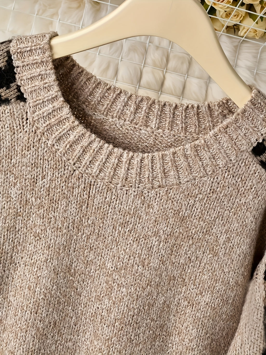 Oversized Beige & White Leopard Print (Brown/Black) Cable- Sweater