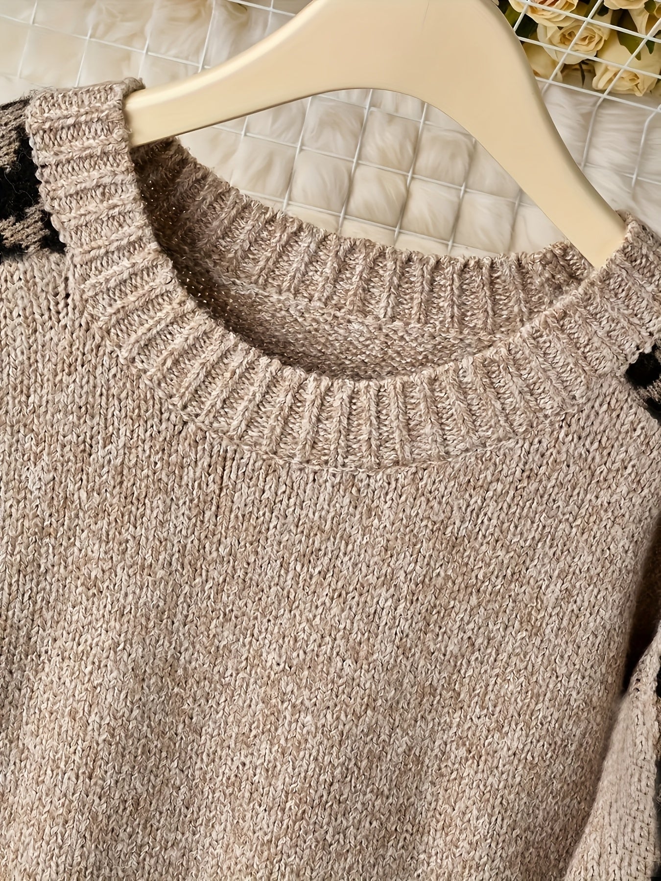 Oversized Beige & White Leopard Print (Brown/Black) Cable- Sweater