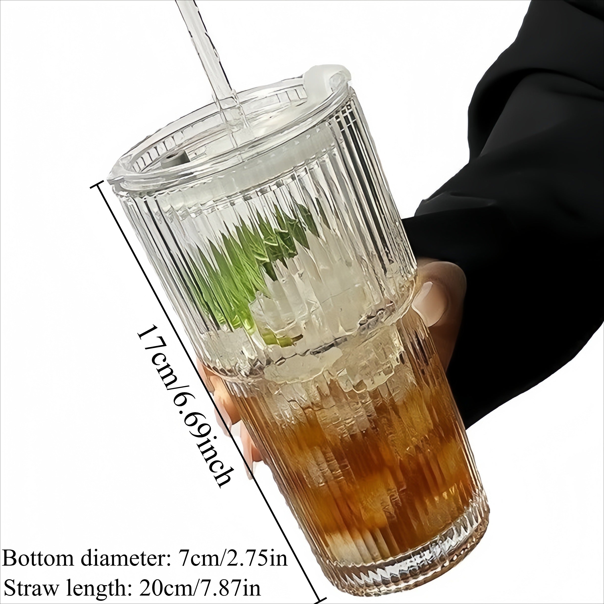 {1/2/4pcs] LDQ Striped Glass Cups with Straws & Lids