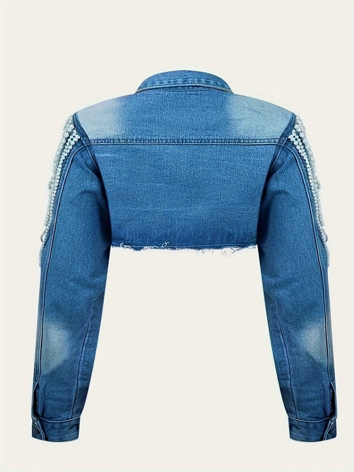 Light Blue Denim Jacket with Pearl Chains