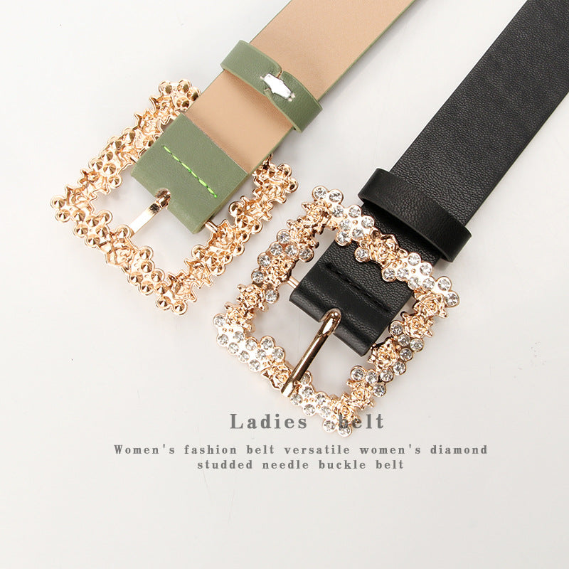 Alloy Rhinestone Pin Buckle Belt