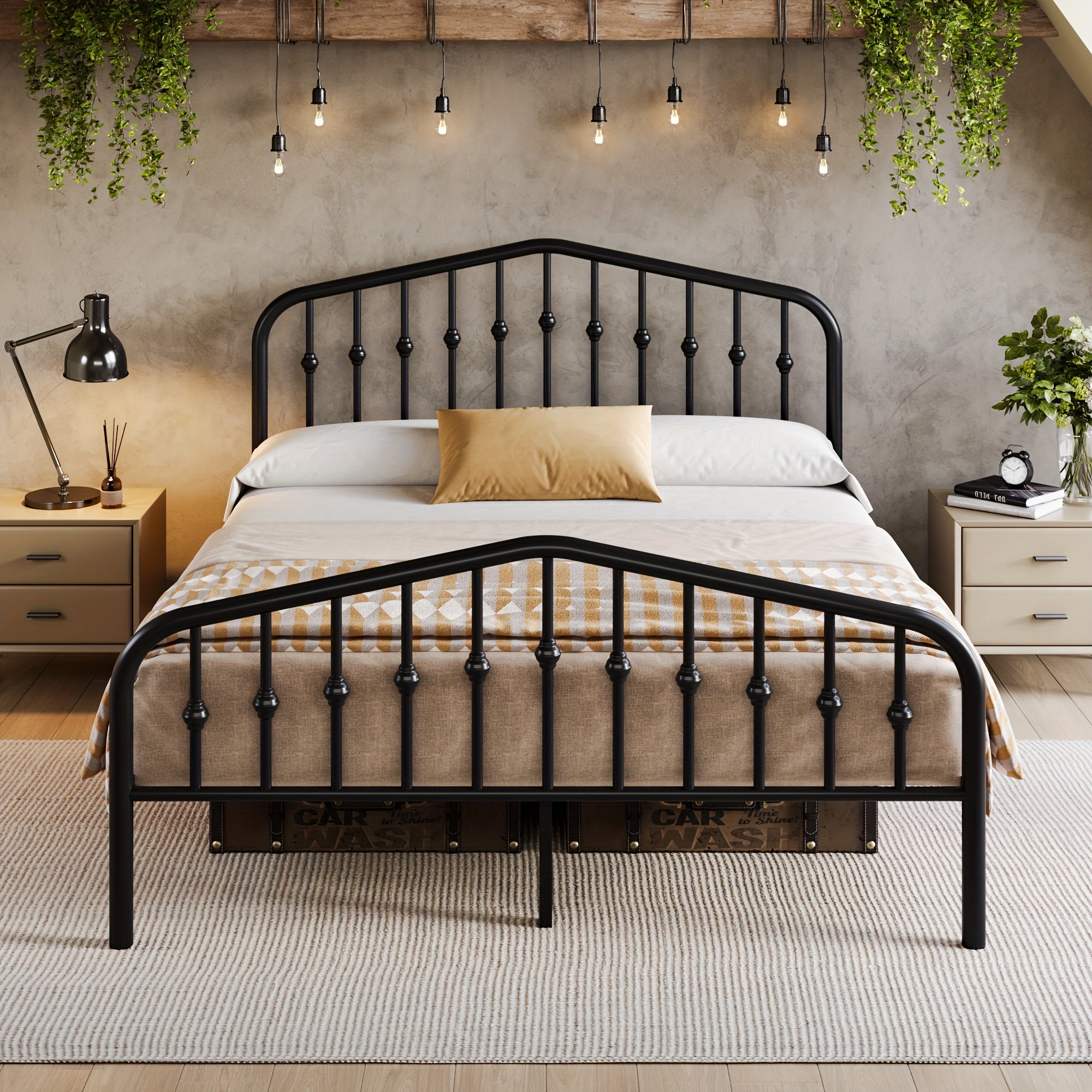 14'' Queen Size Heavy-Duty Wrought Iron Bed Frame