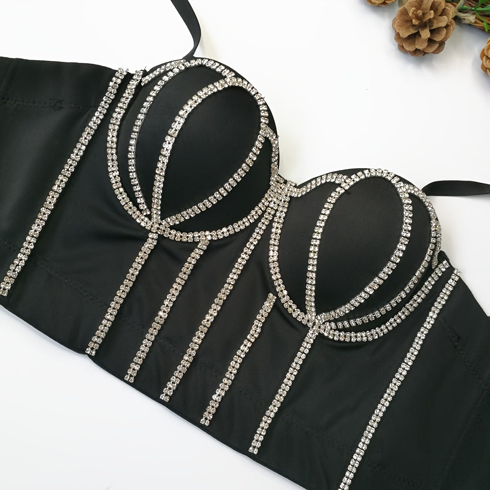 #8185 French Design Sleeveless Vest, Niche Shaping Underwear for Women, Fishbone Top with Studs and Shiny Rhinestones, Women'S Group Tightening Wrap Chest