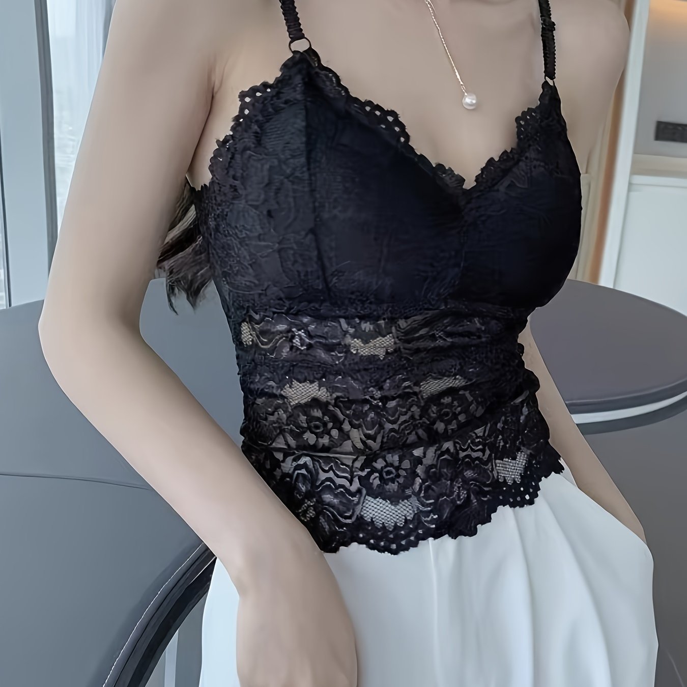 2025 Summer New Fashion Versatile Open Back Hollow-Out Tank Top, Lace Tank Tops for Women, White Padded Tank Top