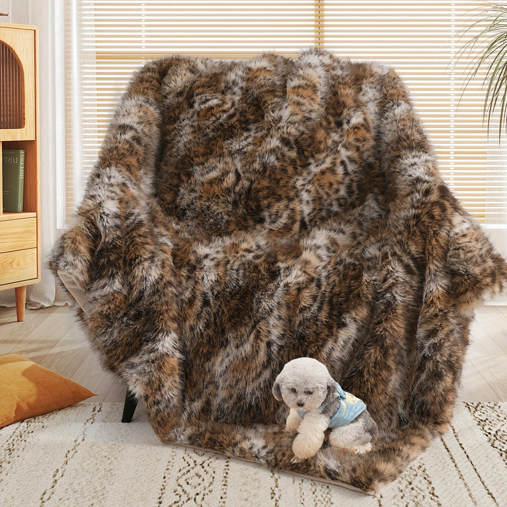 Faux Fur Leopard Print Blanket