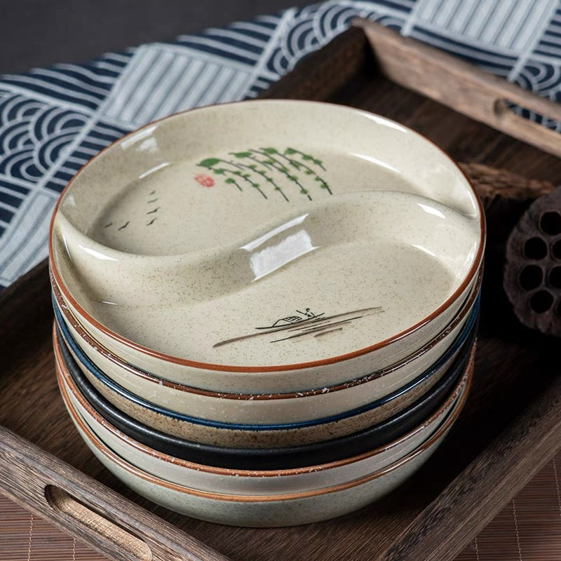 2 Under-glaze Ceramic Compartment Plates