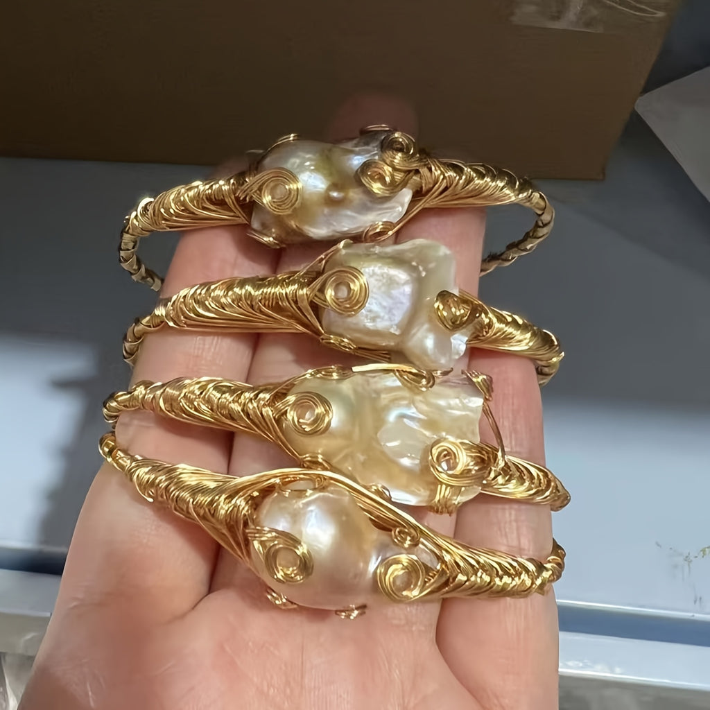 Open Cuff Bracelet Featuring Natural Freshwater Pearls
