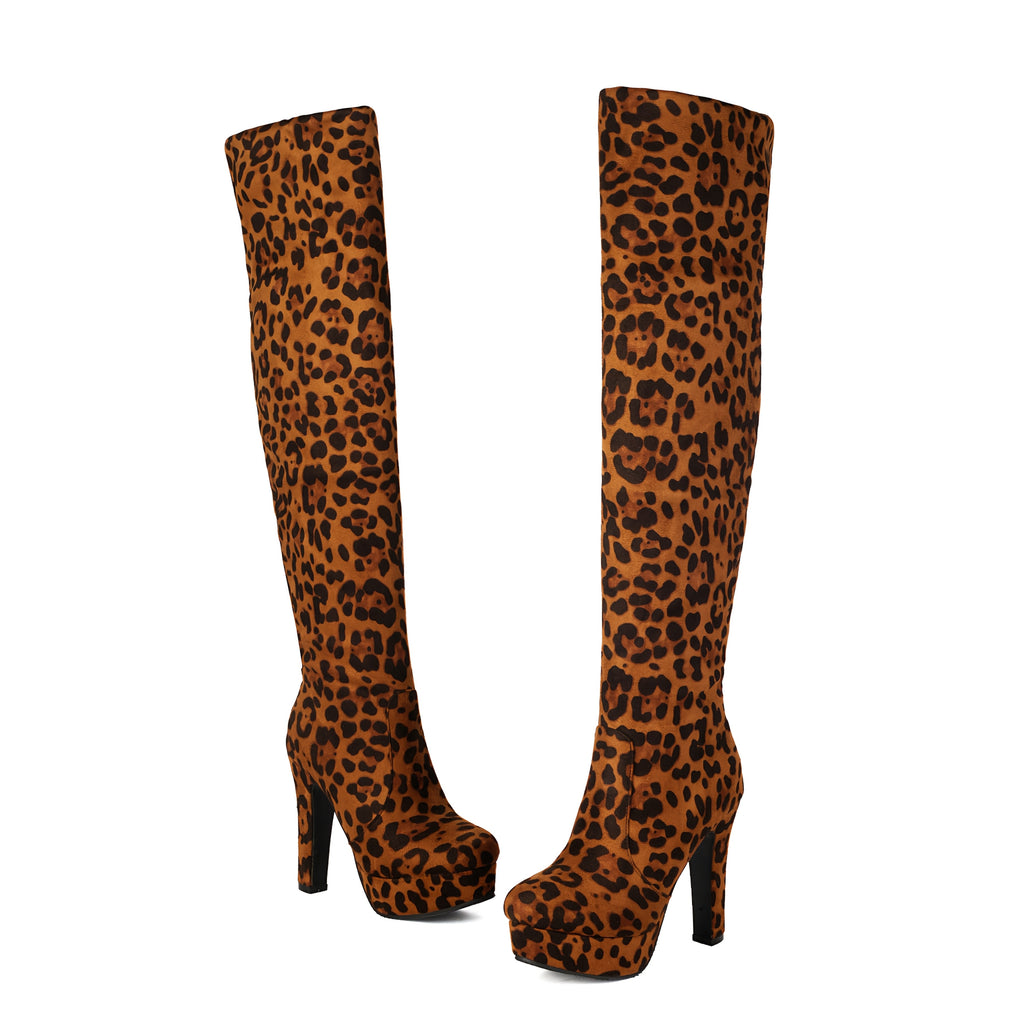 High-Top Leopard Print Over-the-Knee Boots