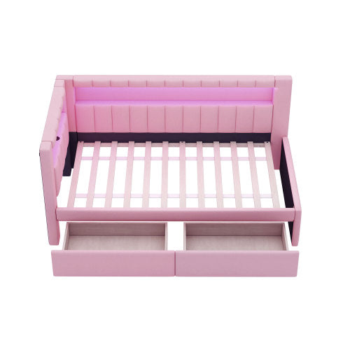 Modern White Upholstered Twin Size Platform Bed with USB Ports & RGB LED