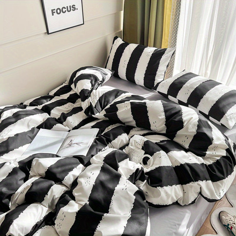 Black and White Striped Modern Minimalist Style Duvet Cover Set