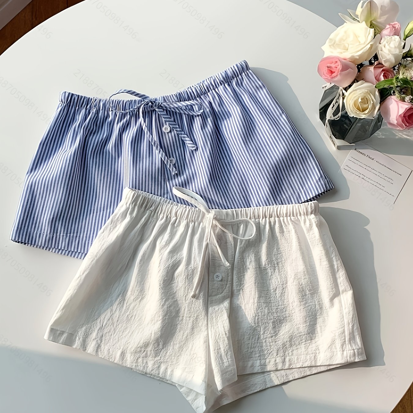 Drawstring Striped and Solid Color Shorts {2pcs}