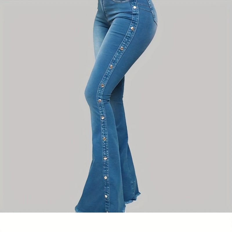 's Plus Size High-Waisted Wide-Leg Flared Bell-Bottom Jeans - Floor-Length Elastic Waist Trousers with Multi-Size Fit (Casual to Formal), All-Season for Commuting, Parties & - Durable Non-Sheer Pants