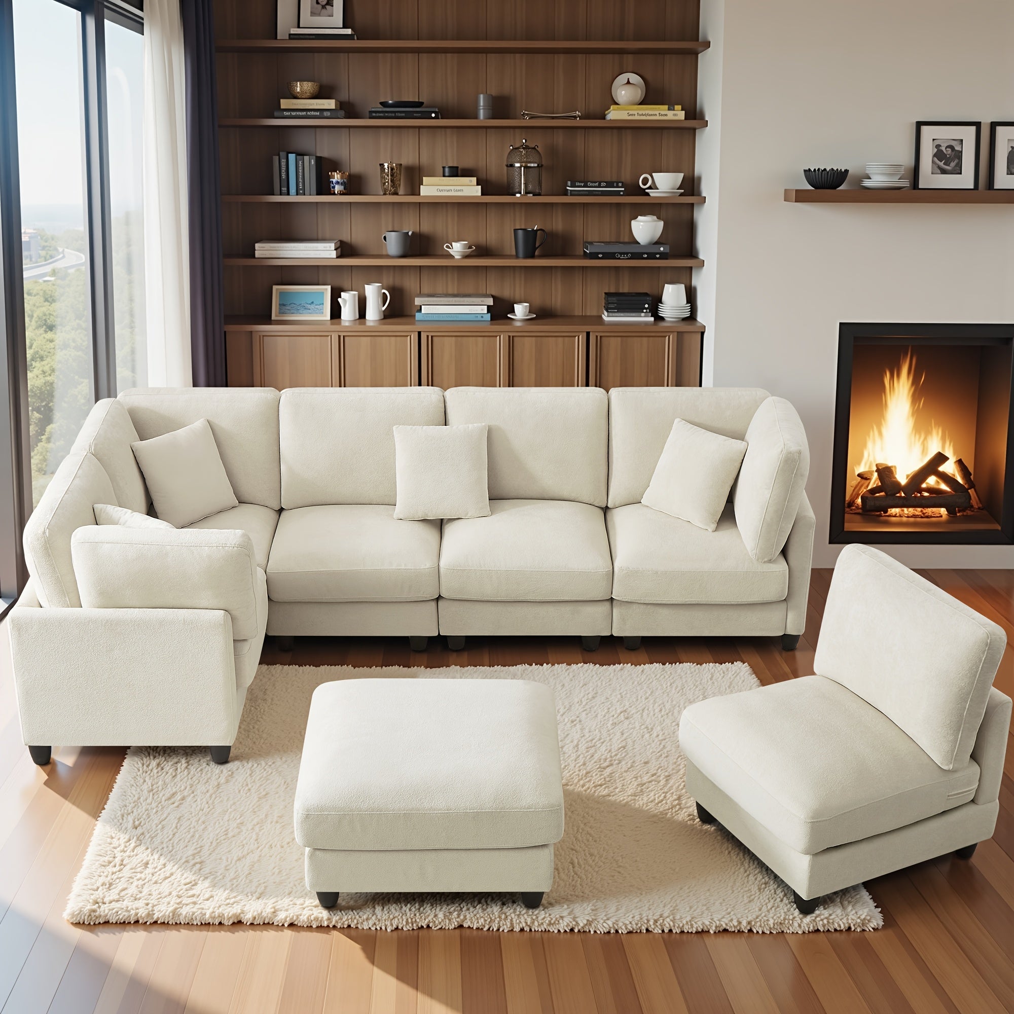 Seven-seater Modular Split Combination Sofa With 3 Small Pillows