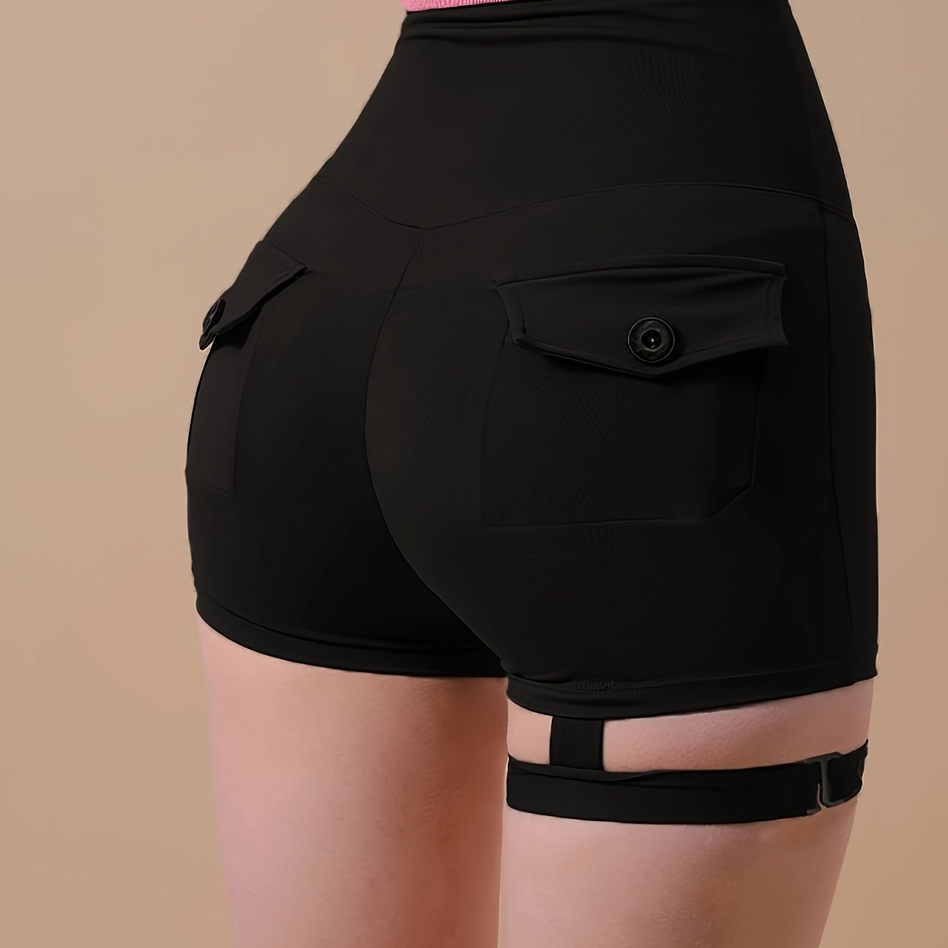 High-Waist Cargo Shorts with Peach Hip Design