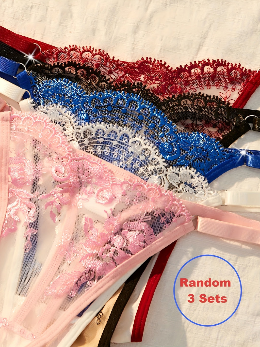 [3pcs} Floral Embroidery Lingerie