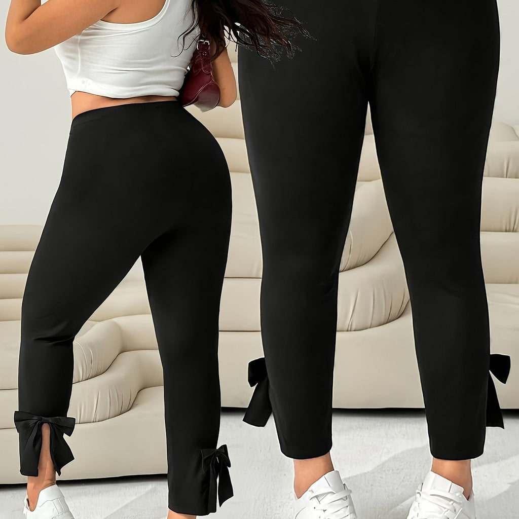 Black Leggings with Back Slit & Bow Detail