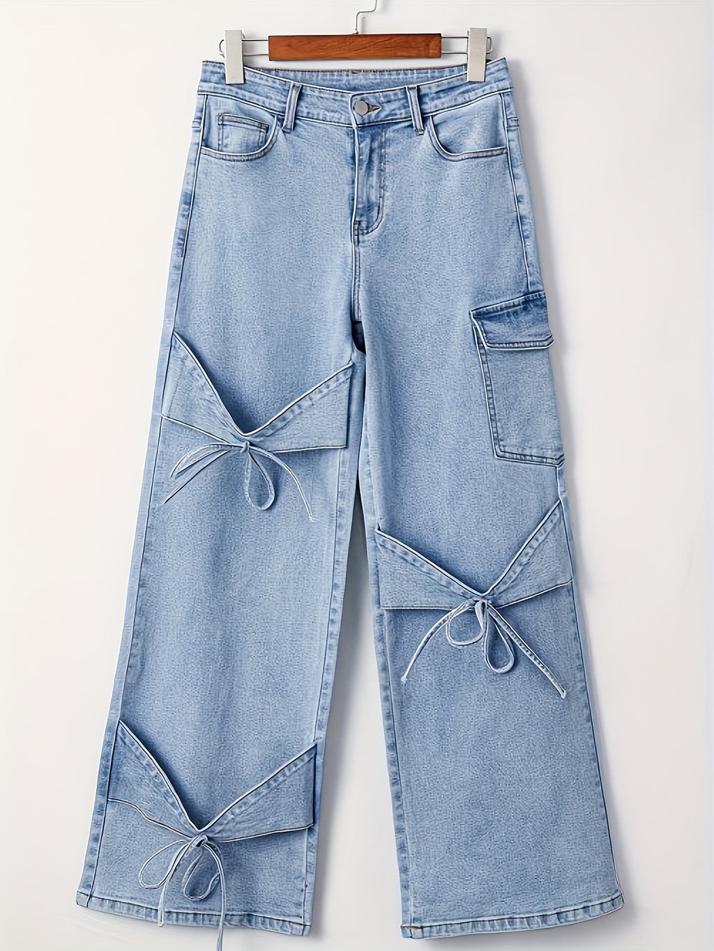 High-Waisted Straight Leg Jean with Bow Accent