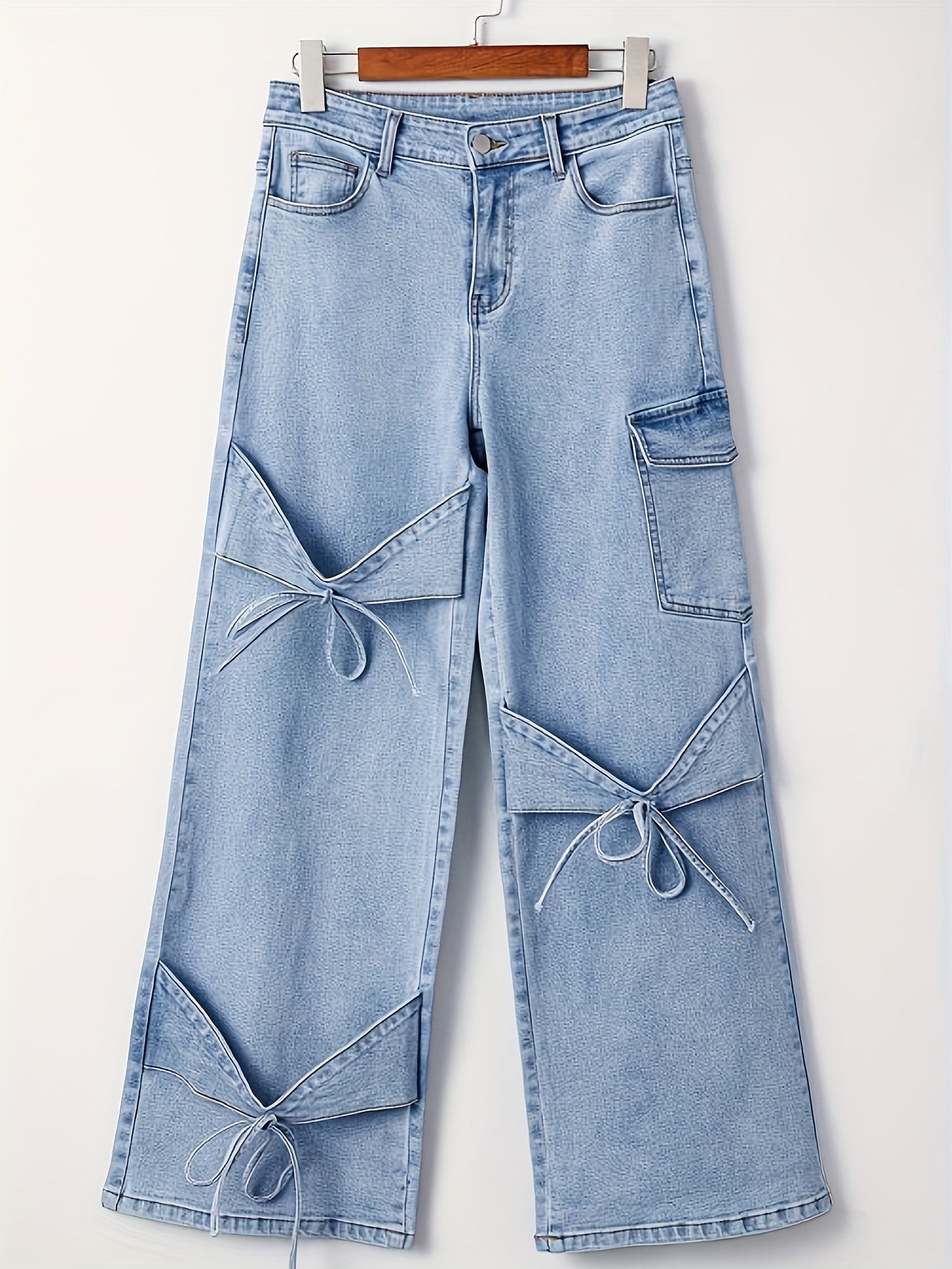 High-Waisted Straight Leg Jean with Bow Accent