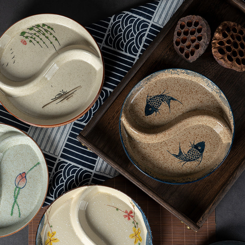 2 Under-glaze Ceramic Compartment Plates