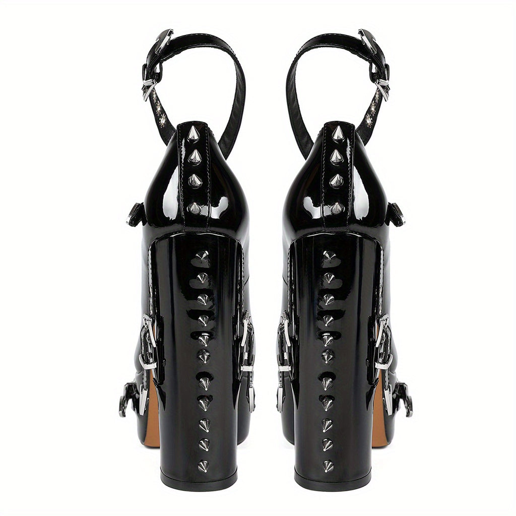 Chunky Heel Platform Shoes with Rivet Detailing