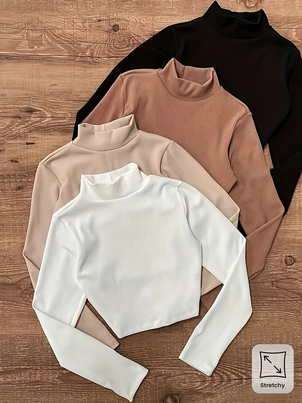 High-Neck Long Sleeve T-Shirt Set {4pcs}
