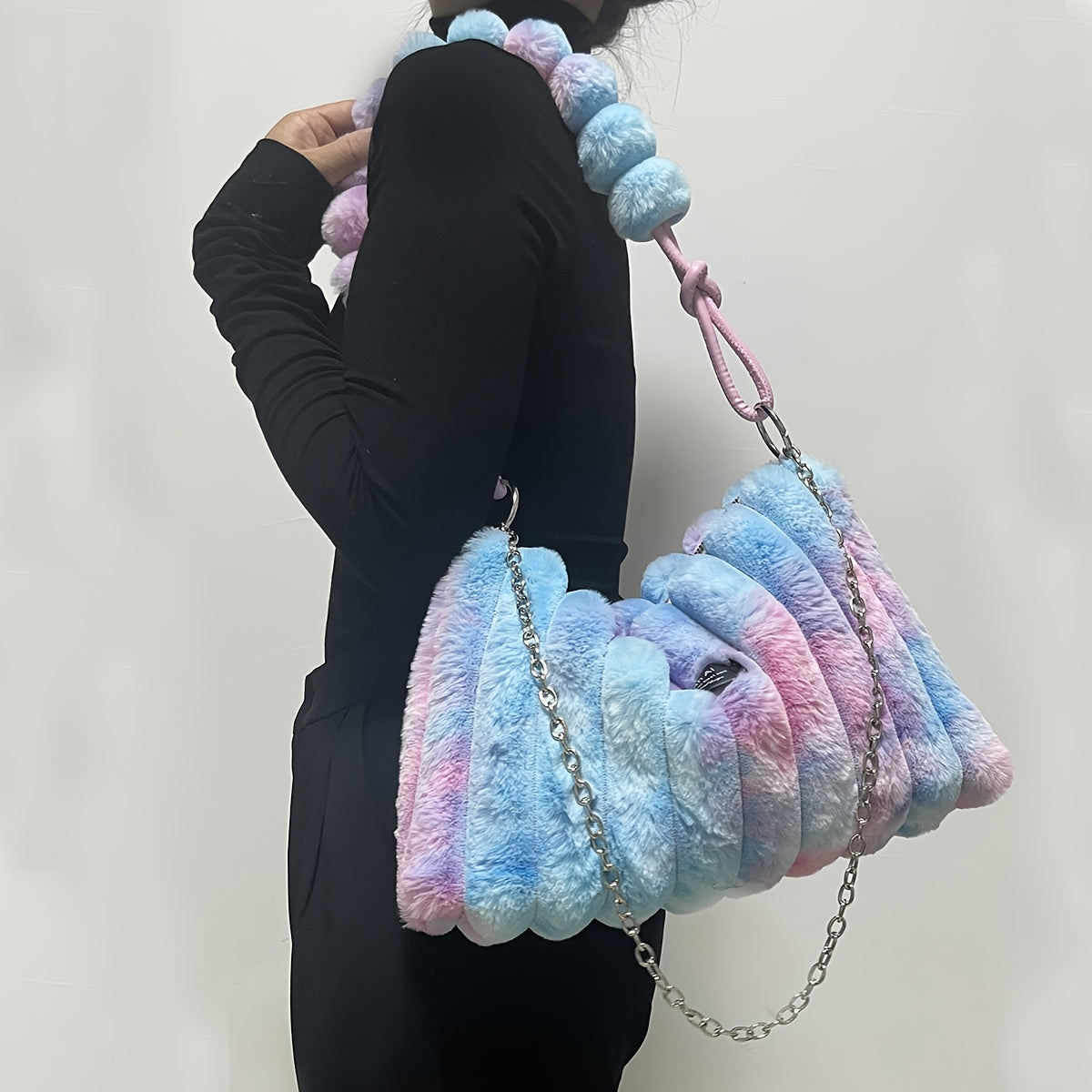 Plush Faux Fur Crossbody Bag with Detachable Adjustable Chain Strap