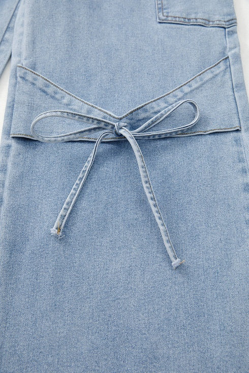 High-Waisted Straight Leg Jean with Bow Accent