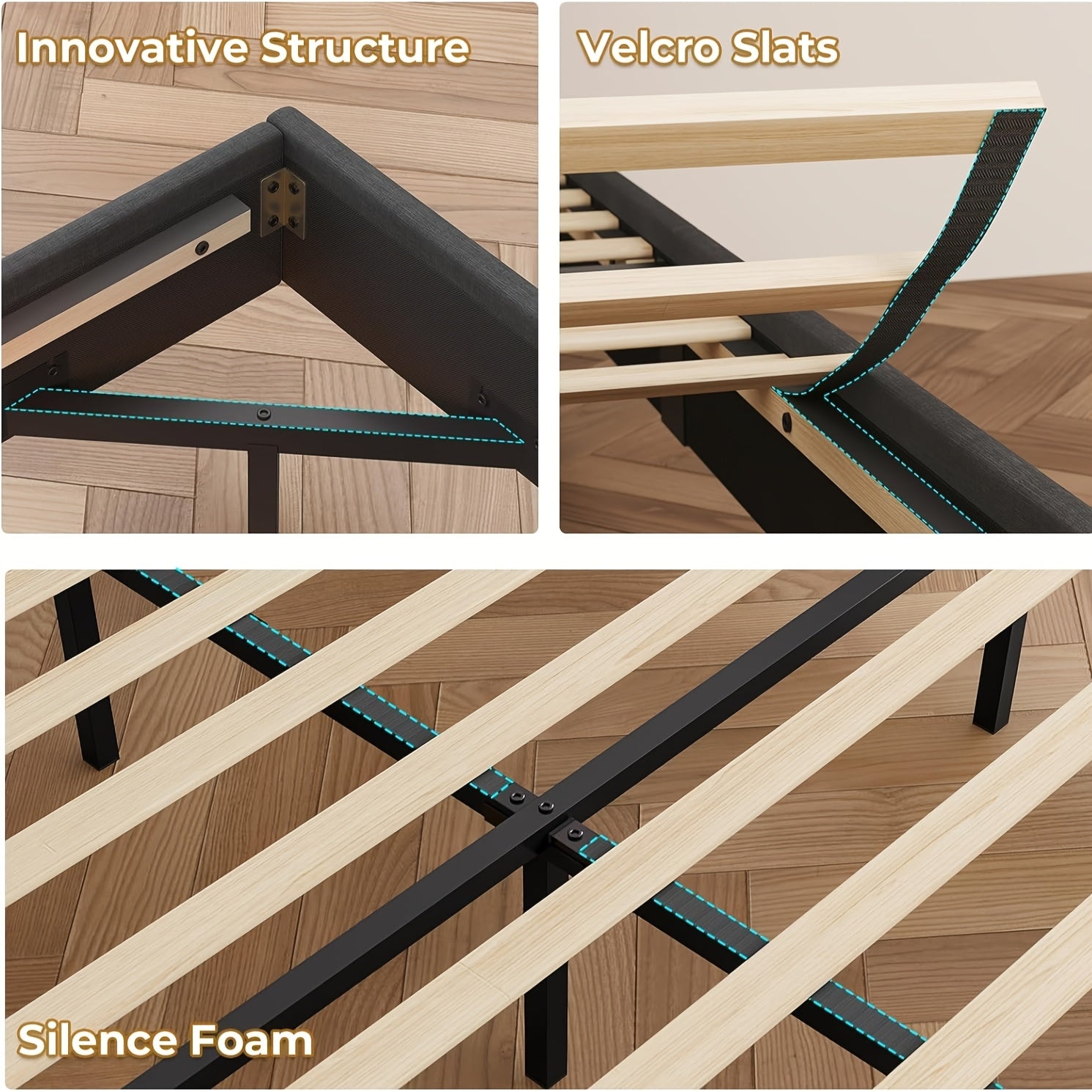 LED Bed Frame with USB Charging Station, Remote Control Floor Mounted Platform Bed with Storage Headboard