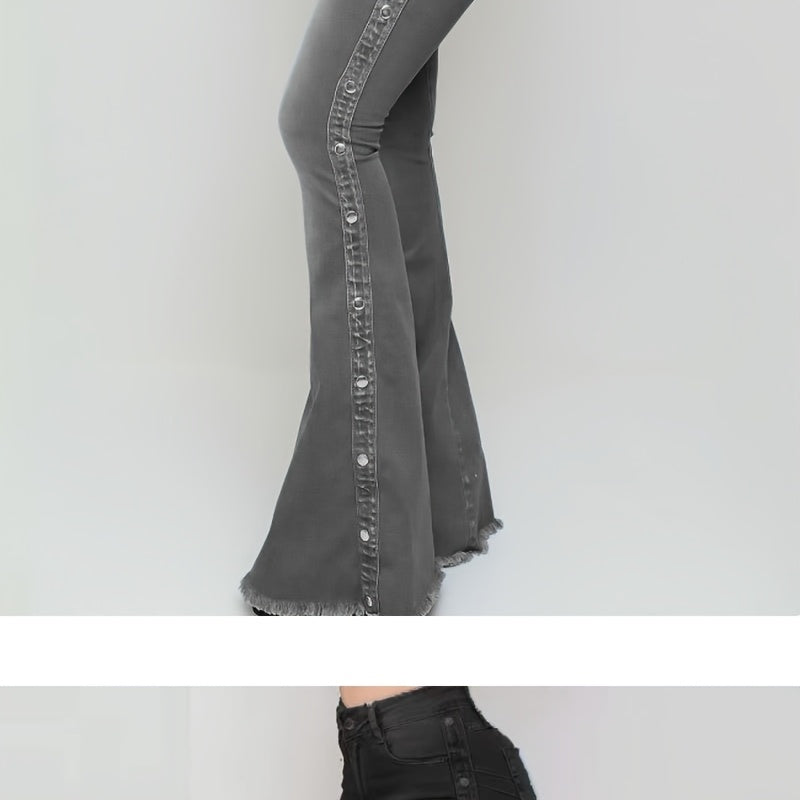 's Plus Size High-Waisted Wide-Leg Flared Bell-Bottom Jeans - Floor-Length Elastic Waist Trousers with Multi-Size Fit (Casual to Formal), All-Season for Commuting, Parties & - Durable Non-Sheer Pants