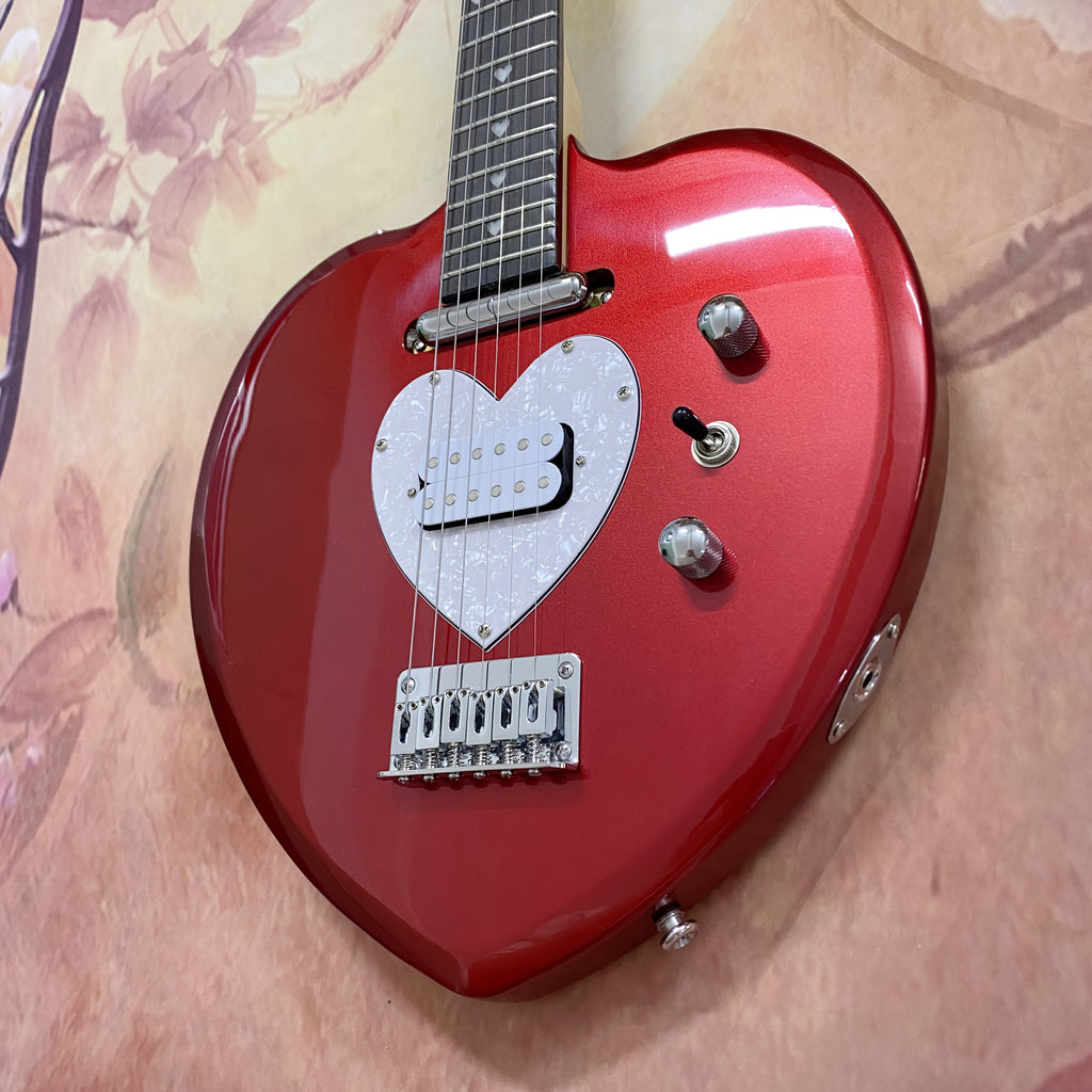 Red Electric Guitar with Heart Cutout Body & Glittering Pickguard