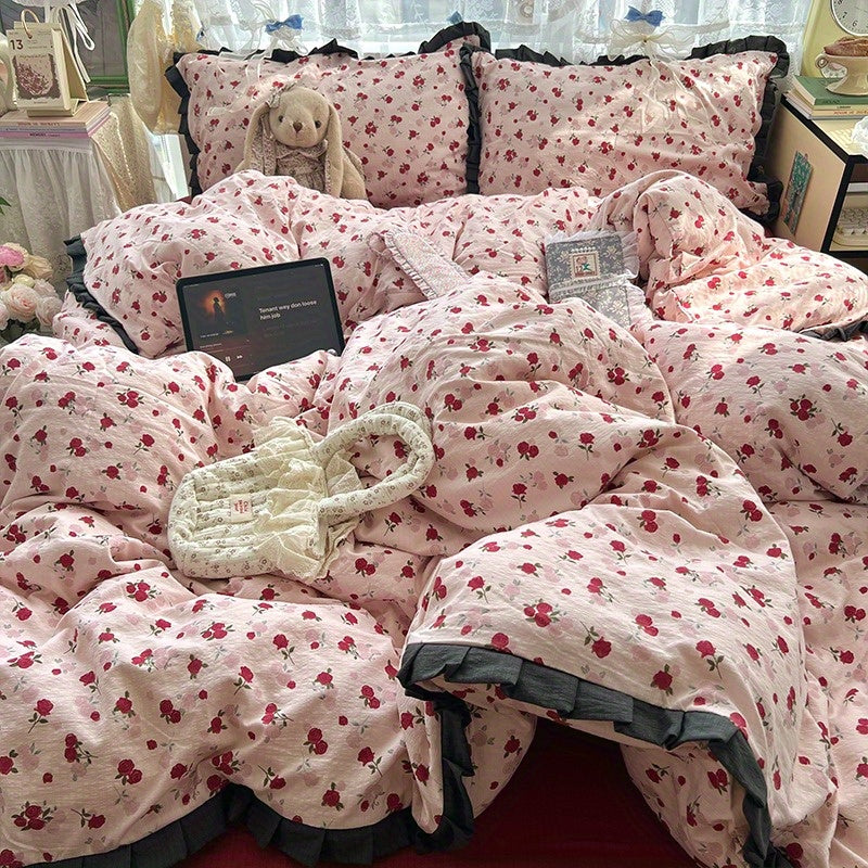 French Black Lace Bedding Set of 4pcs