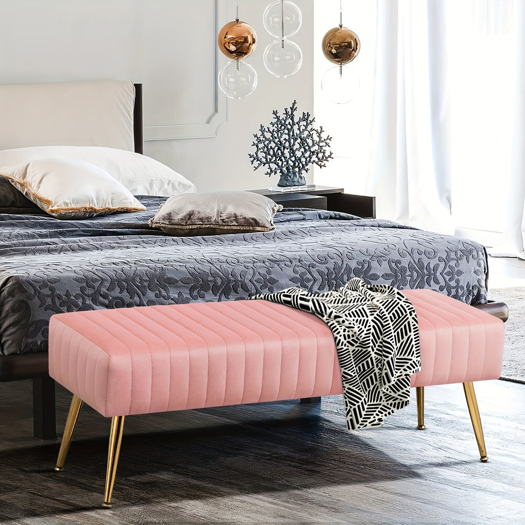 Shoe Changing Bench With Gold-plated Legs And Velvet Material