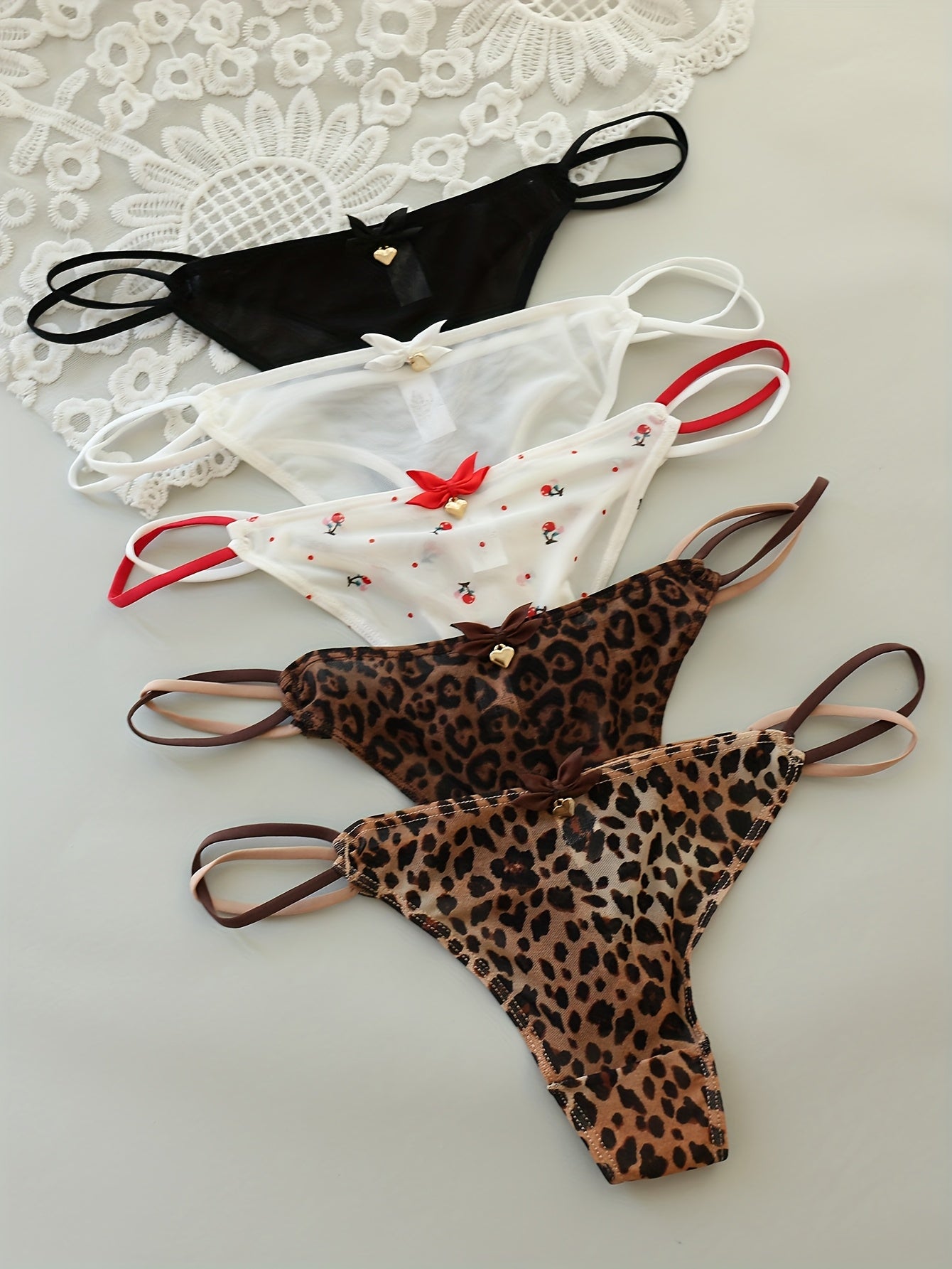 {5-Pack} Low-Rise Sheer Thong Underwear