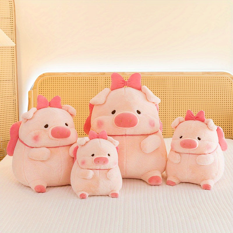 Cute Pink Pig Plush Toy with Red Bow